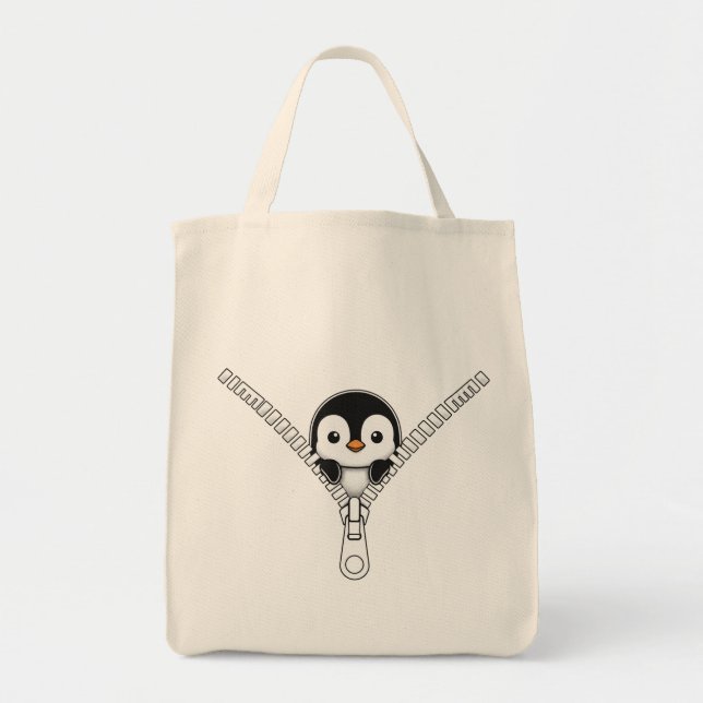 Lustiger Pinguin schaut heraus  Tragetasche (Vorne)