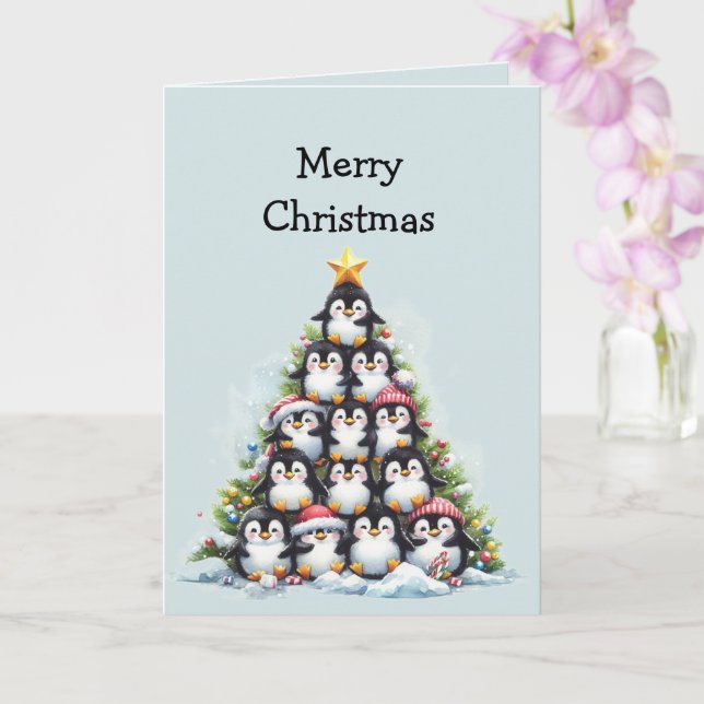 Lustiger Pinguin-Weihnachtsbaum-Gruß Karte (Orchidee)