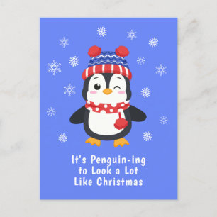 Lustiger Pinguin-Wortspiel-Weihnachten Feiertagspostkarte