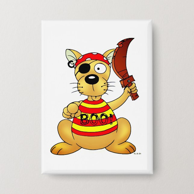 Lustiger Piratenhund mit Spielzeugschwert Button (Vorderseite)