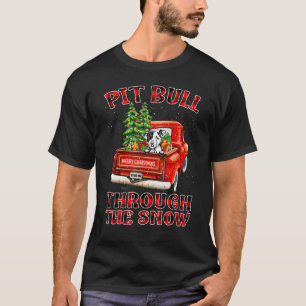 Lustiger Pit Bull Durch Den Schnee Weihnachts-Lkw T-Shirt