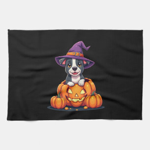 Lustiger Pitbull Hexen-Kürbis-Hund Halloween Männe Geschirrtuch