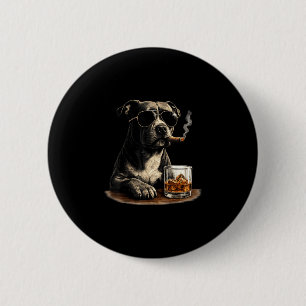 Lustiger Pitbull-Meme raucht Zigarre Whisky Hund P Button