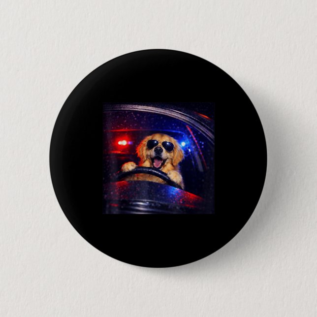 Lustiger Polizeigolden Retriever fährt Auto Hund M Button (Vorderseite)