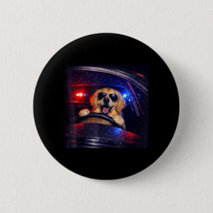 Lustiger Polizeigolden Retriever fährt Auto Hund M Button