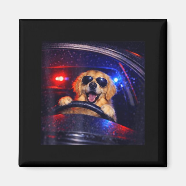 Lustiger Polizeigolden Retriever fährt Auto Hund M Magnet (Vorne)