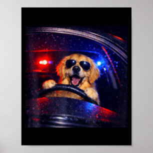 Lustiger Polizeigolden Retriever fährt Auto Hund M Poster