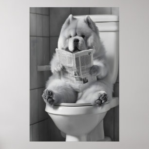 Lustiger Pomeranian-Badezimmerdruck, Hundezeitungs Poster