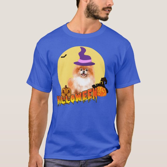 Lustiger Pomeranian Halloween T-Shirt (Vorderseite)