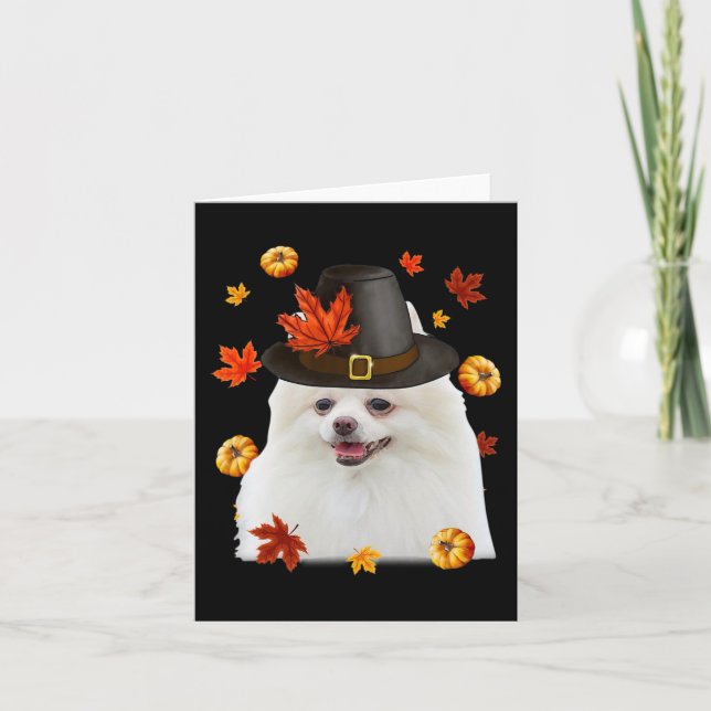 Lustiger Pomeranian-Hund Pilgerhut Herbst Fröhlich Karte (Vorderseite)