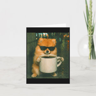 Lustiger Pomeranian trinkt Kaffee Meme retro urban Karte
