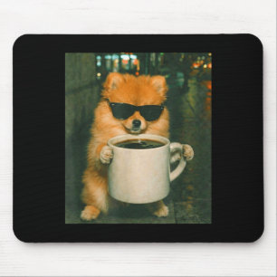 Lustiger Pomeranian trinkt Kaffee Meme Retro Urban Mousepad