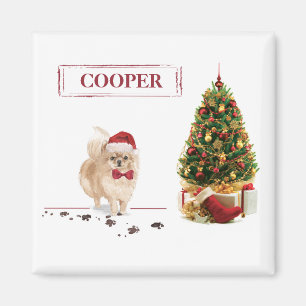 Lustiger Pomeranian-Weihnachtshund mit Baum Magnet