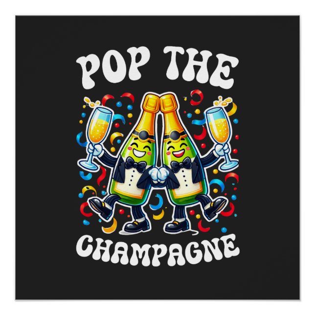 lustiger Pop mit Champagner-Shirt Poster (Vorderseite)