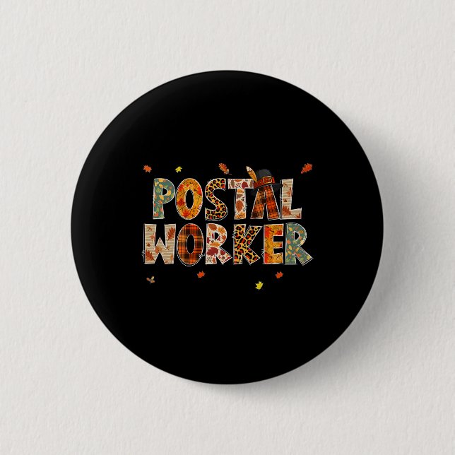 Lustiger Postmitarbeiter-Kürbis-Herbstbaum fällt B Button (Vorderseite)