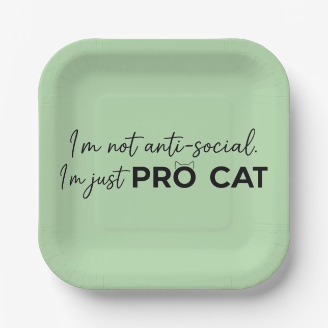 Lustiger Pro-Katze Anti-Sozial Introvertiert  Pappteller (Vorderseite)