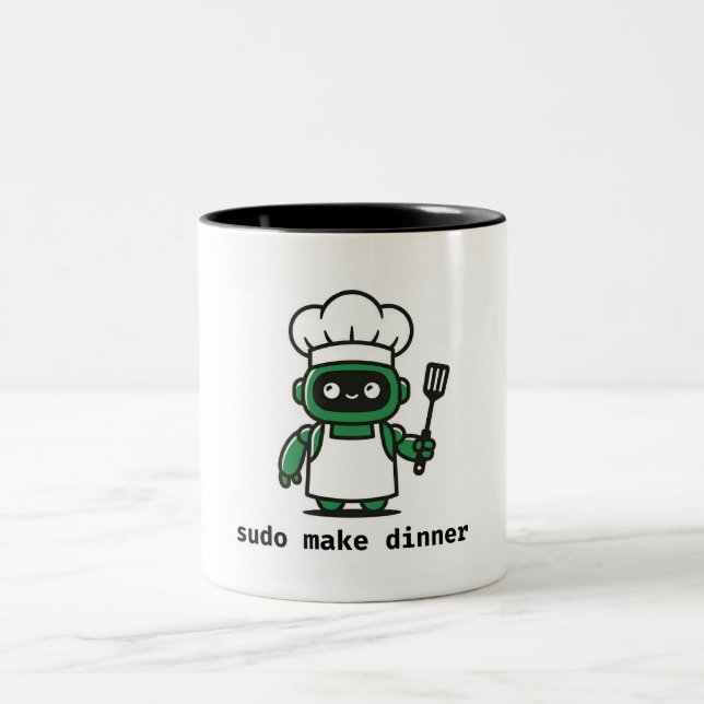Lustiger Programmierer-Becher — sudo make dinner Zweifarbige Tasse (Mittel)