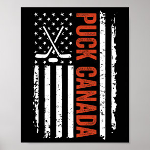 Lustiger Puck Kanada-US-Eishockey-Vintage-Amerikan Poster