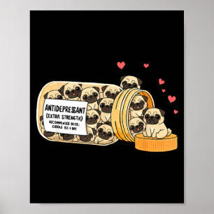 Lustiger Pug Antidepressivum Mama Papa Kinder Poster
