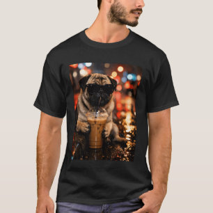 Lustiger Pug, der eisgekühlten Kaffee trinkt für H T-Shirt