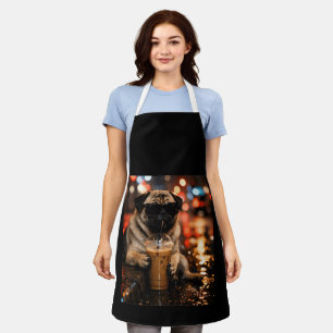 Lustiger Pug, der Eiskaffee trinkt, süßes Geschenk Schürze