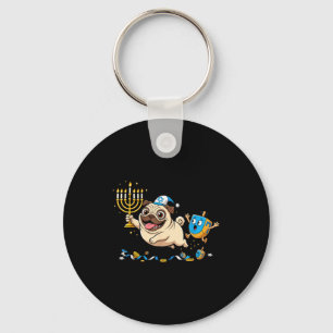 Lustiger Pug Dreidel Menora Hanukkah Kinder Damen  Schlüsselanhänger
