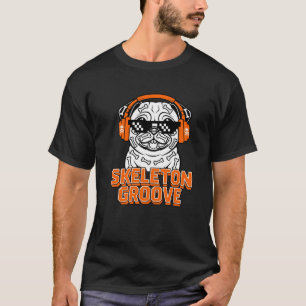 Lustiger Pug Halloween Skelett Groove DJ Hund T-Shirt