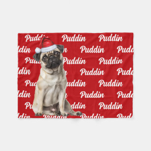 Lustiger Pug-Hund mit Namensmuster Weihnachten Fleecedecke
