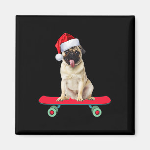 Lustiger Pug-Hund Skateboard fahrender Weihnachtsm Magnet