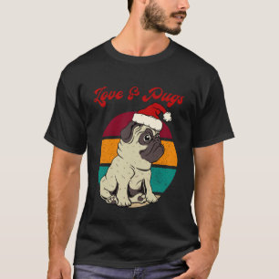 Lustiger Pug in einem Weihnachtsmannhut Liebe und T-Shirt