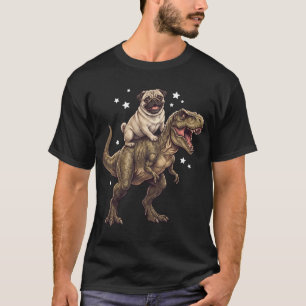 Lustiger Pug Reitet T Rex Dinosaur Hund Liebhaber T-Shirt