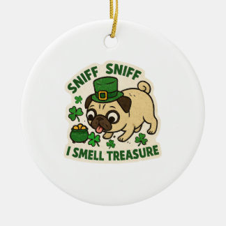 Lustiger Pug-Schatzsuche am St. Patrick's Day Keramik Ornament