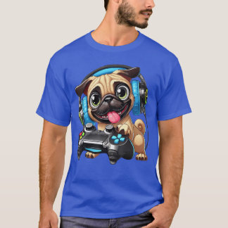 Lustiger Pug Süßer Hund Welpe Spielender Gamer Pug T-Shirt