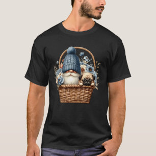 Lustiger Pug-Vater-Gnom Mit Blauem Blumen-Dekor Fü T-Shirt
