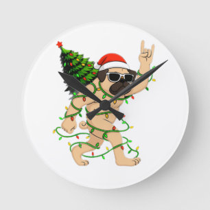 Lustiger Pug Weihnachtsbaum – Süße Xmas  Runde Wanduhr