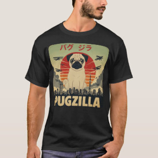 Lustiger Pugzilla Retro Kaiju Pug Hund Riesenmonst T-Shirt