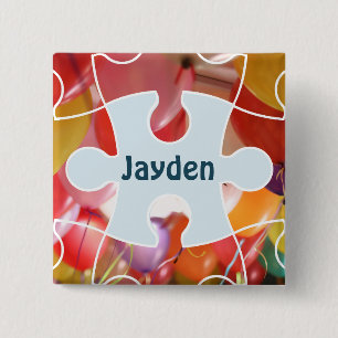 Lustiger Puzzle-Ballon-Geburtstagsfeier-Name Button