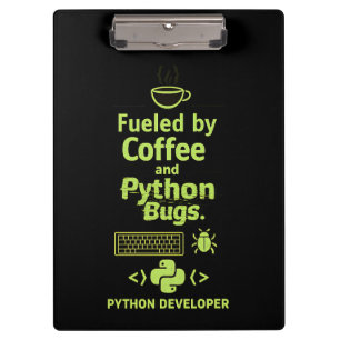 Lustiger Python-Entwickler – Angetrieben von Kaffe Klemmbrett