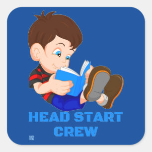 lustiger quadratischer Aufkleber "HEAD START CREW"