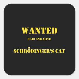 Lustiger Quantenwitz: Schrödingers Katze auf freie Quadratischer Aufkleber
