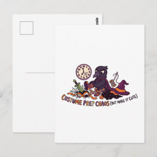 Lustiger Raben-Kostüm-Vorbereitungs-Chaos Hallowee Postkarte
