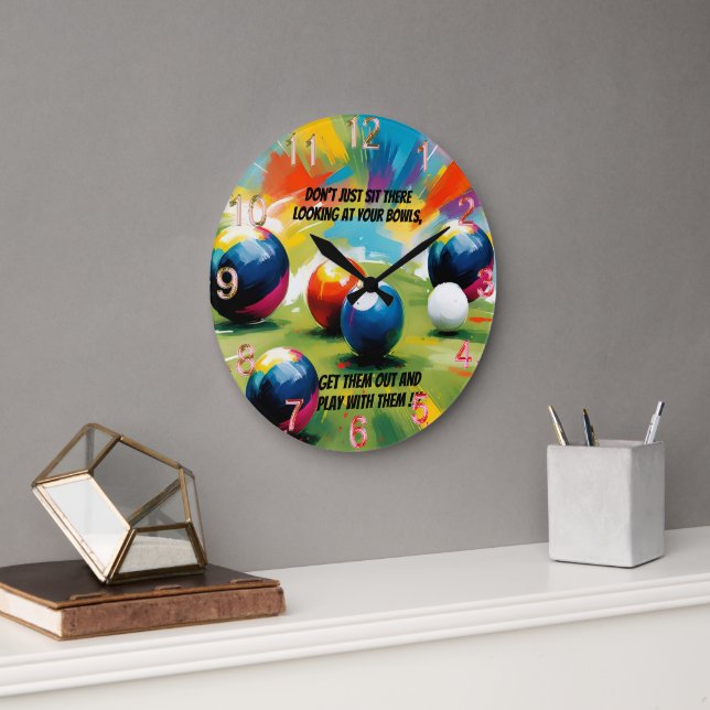 Lustiger Rasenbowling-Farbklecks,  Große Wanduhr (Büro)