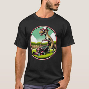 Lustiger Rasenmäher Velociraptor Dinosaurier Rasen T-Shirt