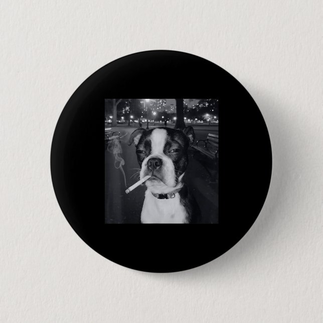 Lustiger rauchender Hund Meme Zigarette Gen Z Meme Button (Vorderseite)