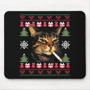 Lustiger rauchender Katzen-Meme-hässlicher Weihnac Mousepad