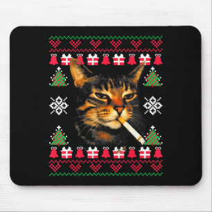 Lustiger rauchender Katzen-Meme-hässlicher Weihnac Mousepad
