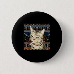 Lustiger rauchender Katzen-Meme-Weihnachts-hässlic Button