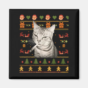 Lustiger Rauchender Katzen-Meme-Weihnachts-Hässlic Magnet