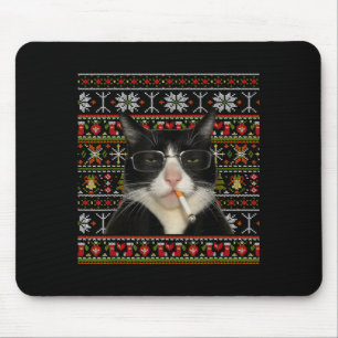 Lustiger rauchender Katzen-Meme-Weihnachts-Hässlic Mousepad
