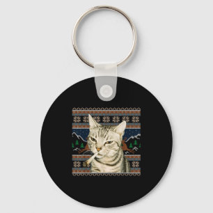 Lustiger rauchender Katzen-Meme-Weihnachts-Ugly-Sw Schlüsselanhänger